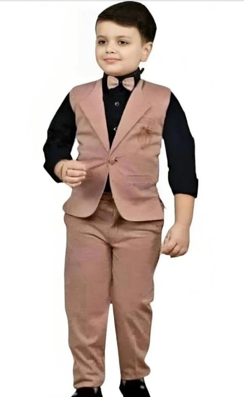 ₹378 AANYACREATIVE Boys Brown Kurta Waistcoat and Pyjama Set for Festive Wear