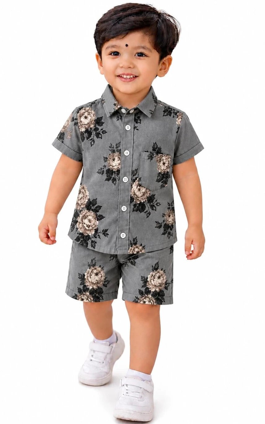 ₹466 Aaraksh Baby Grey Casual Shirt and Shorts Set for Boys and Girls