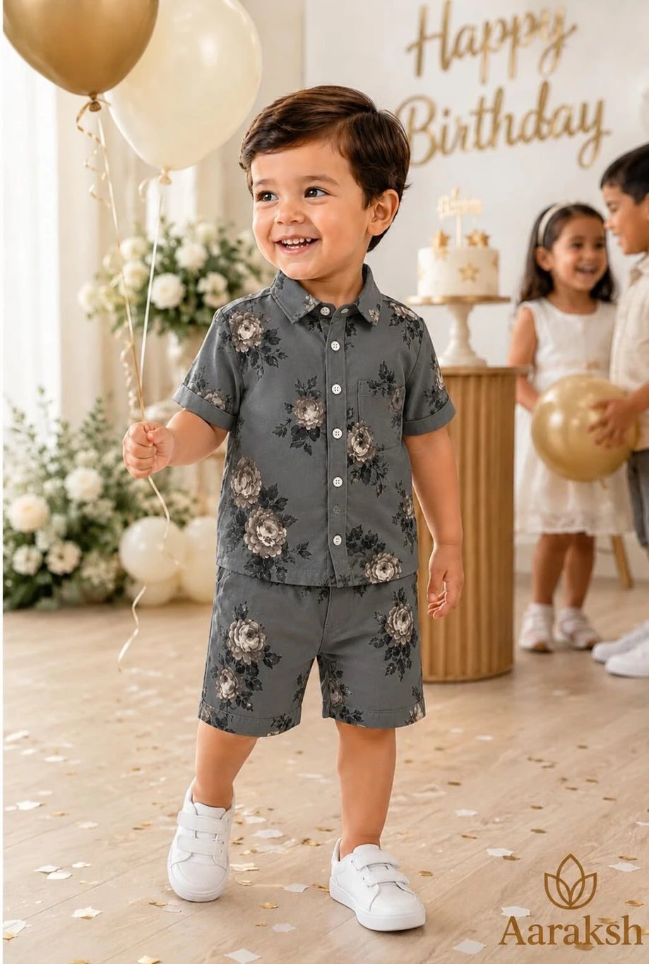 ₹466 Aaraksh Baby Grey Casual Shirt and Shorts Set for Boys and Girls