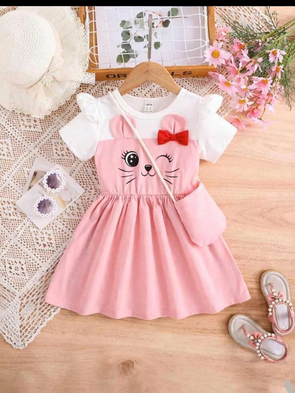 ₹218 Sabina Textile Baby Girls Pink Calf Length Casual Dress for Everyday