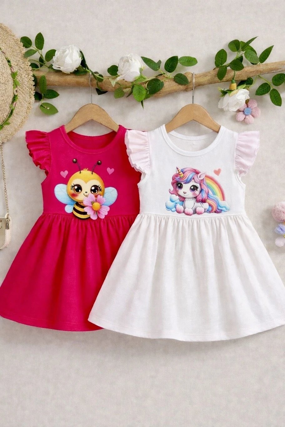 ₹276 FOSEN Baby Girls White Pink Midi Knee Length Casual Dress Deal