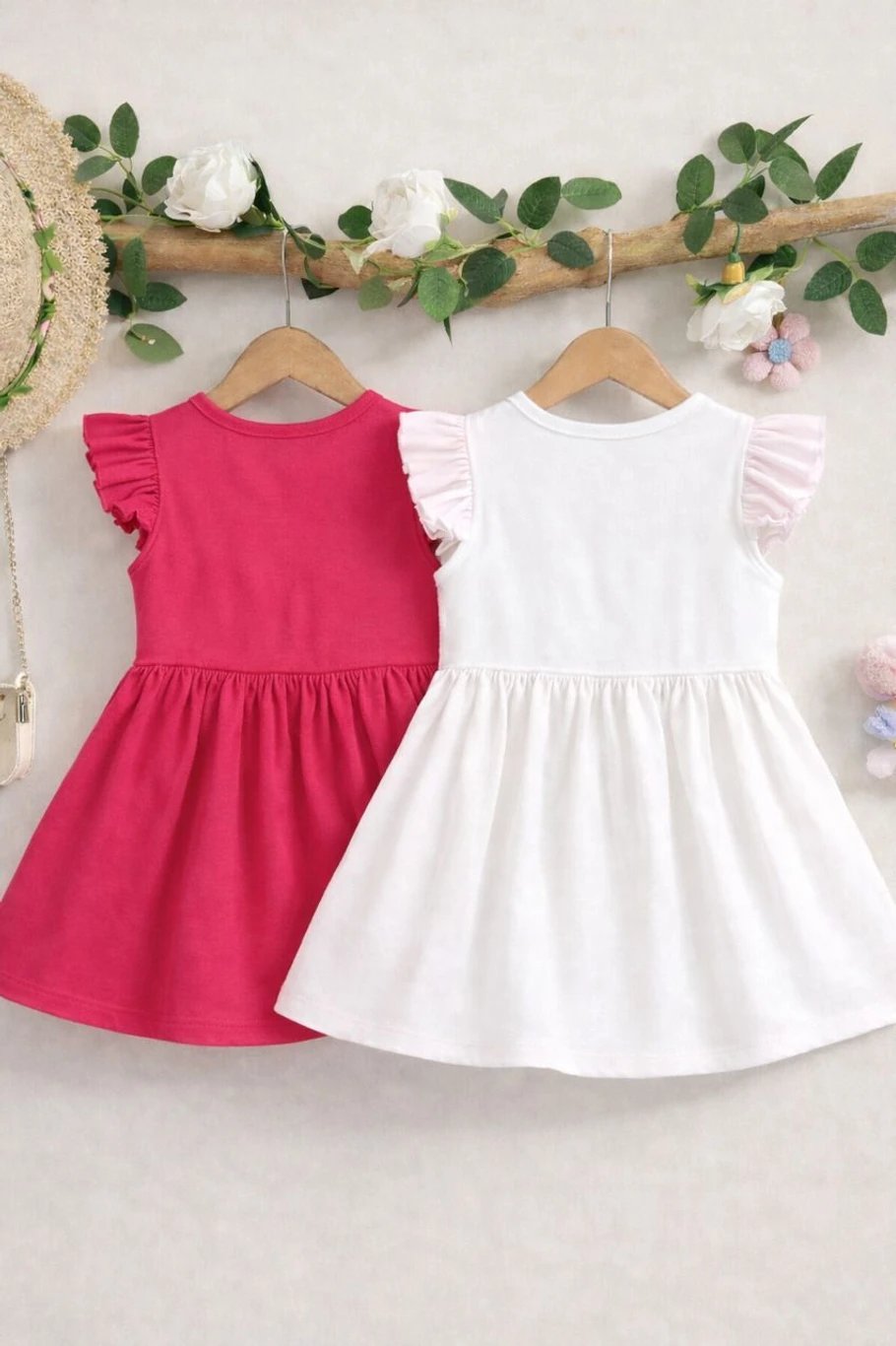 ₹276 FOSEN Baby Girls White Pink Midi Knee Length Casual Dress Deal