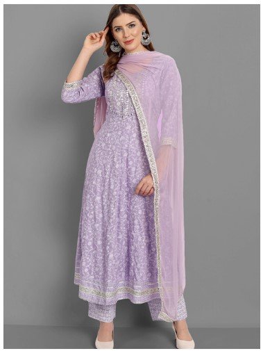 ₹1006 SINGNI Purple Embroidered Kurta Trousers Dupatta Set – 85% Off