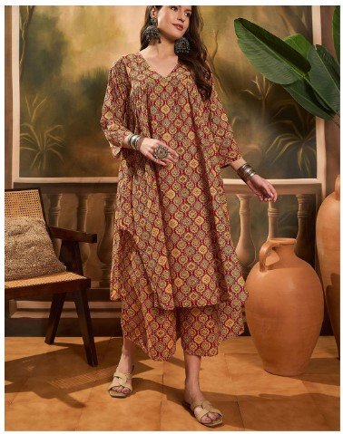 ₹1551 InWeave Pure Cotton Pleated Kurta with Palazzos – 69% Off