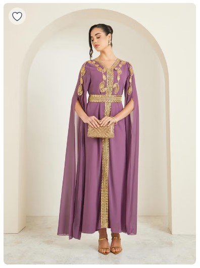 94 SAR Purple Embroidered Belted Kaftan – Elegant Maxi Style