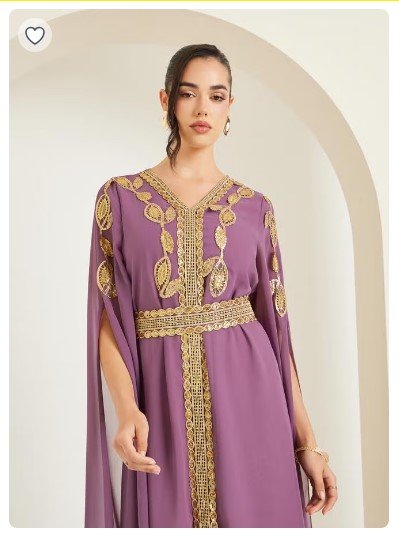 94 SAR Purple Embroidered Belted Kaftan – Elegant Maxi Style