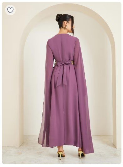94 SAR Purple Embroidered Belted Kaftan – Elegant Maxi Style