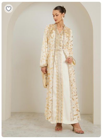 160 SAR Beige Embroidered Kaftan with Satin Inner Dress – 45% Off