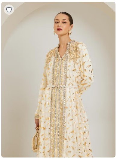 160 SAR Beige Embroidered Kaftan with Satin Inner Dress – 45% Off