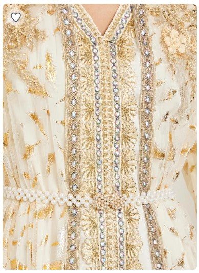 160 SAR Beige Embroidered Kaftan with Satin Inner Dress – 45% Off