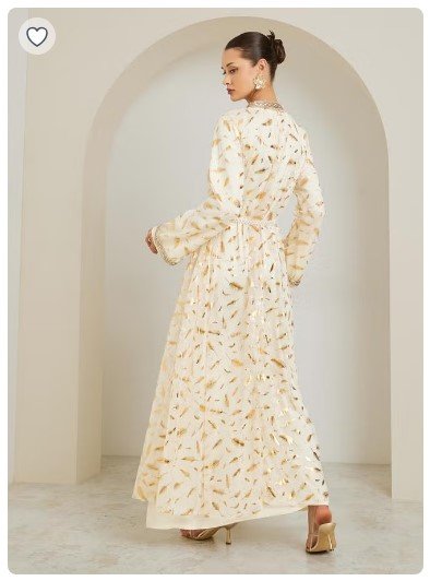160 SAR Beige Embroidered Kaftan with Satin Inner Dress – 45% Off