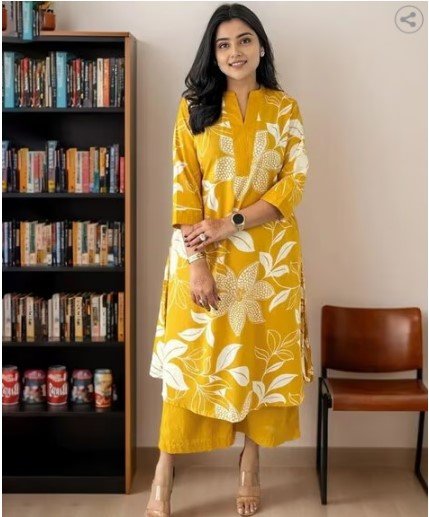 ₹441 WEDANI Women Printed Kurta Set in Yellow – 79% Off Deal
