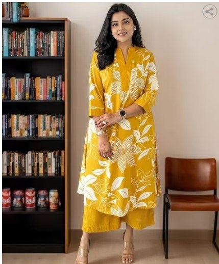 ₹441 WEDANI Women Printed Kurta Set in Yellow – 79% Off Deal