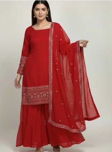 ₹4,999 STYFLORA Embroidered Thread Work Kurta Sharara Set With Dupatta