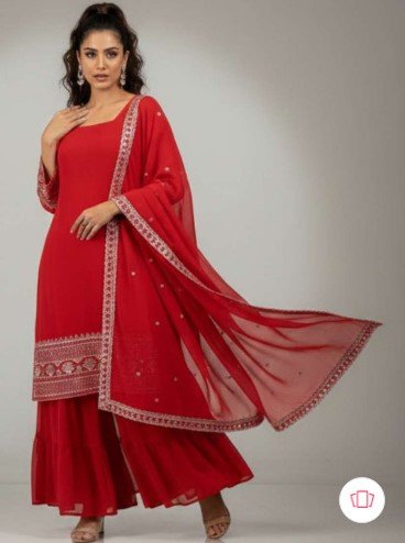₹4,999 STYFLORA Embroidered Thread Work Kurta Sharara Set With Dupatta