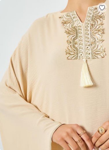 72 SAR Beige Embroidered Tassel Kaftan – 48% Off