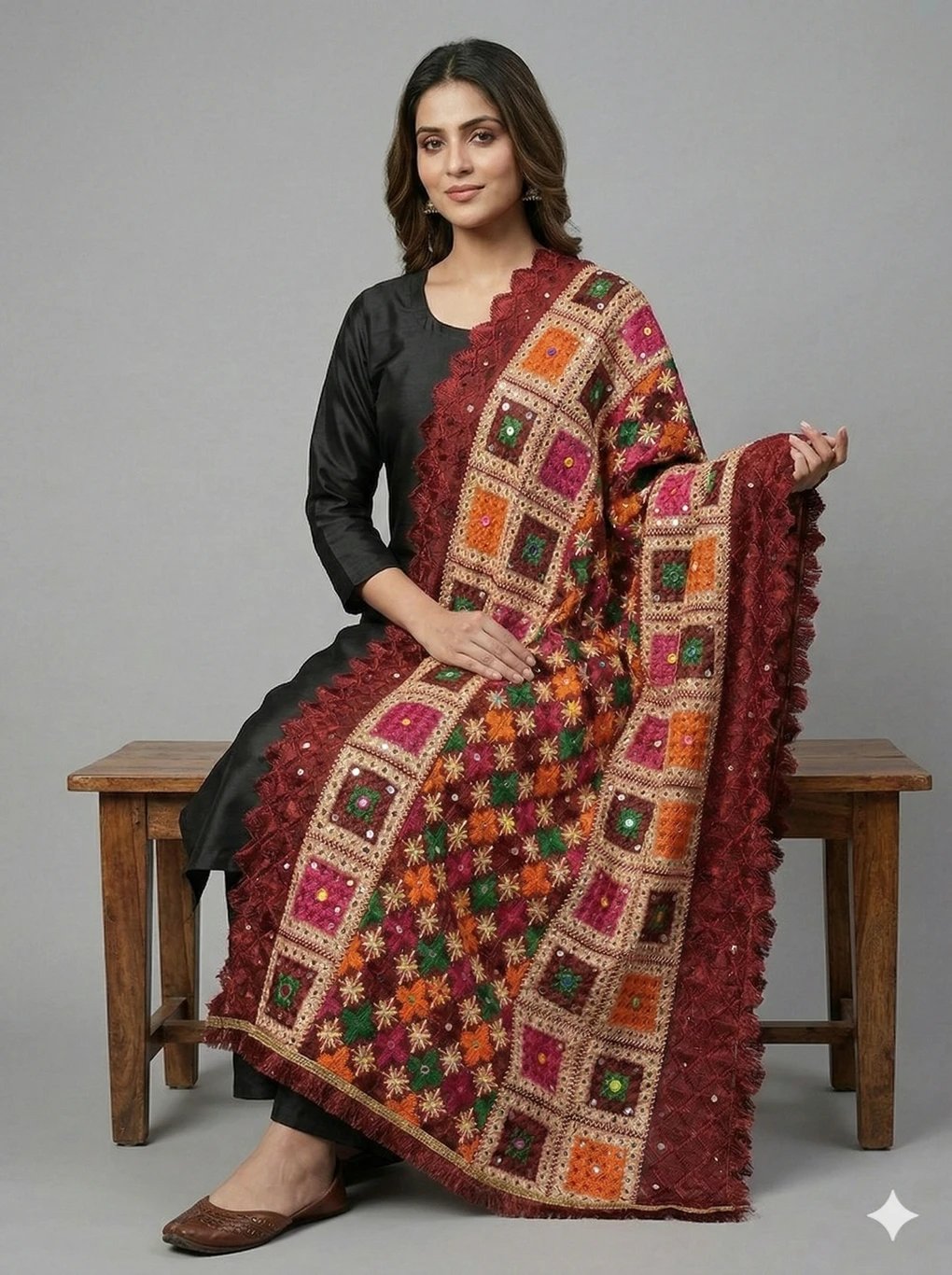 ₹642 VirasatPhulkari Multicolor Embroidered Chiffon Dupatta – 68% Off