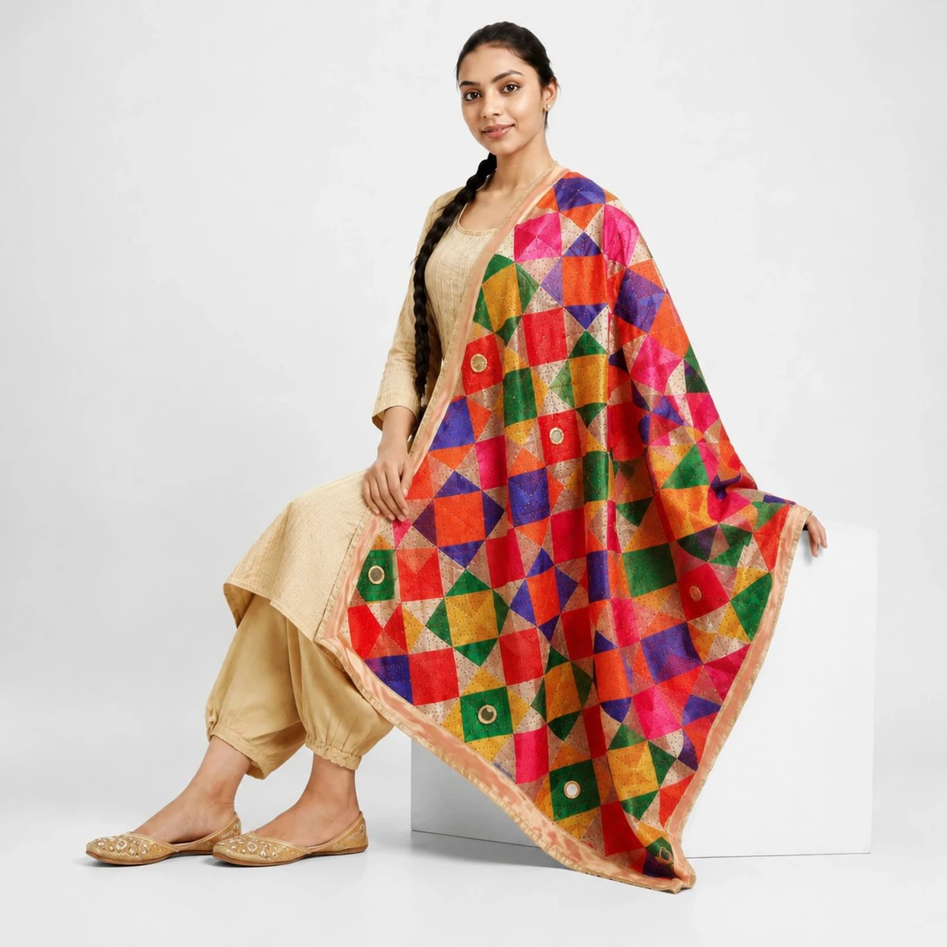 ₹662 Dussehra Festive Multicolor Embroidered Chiffon Dupatta for Women