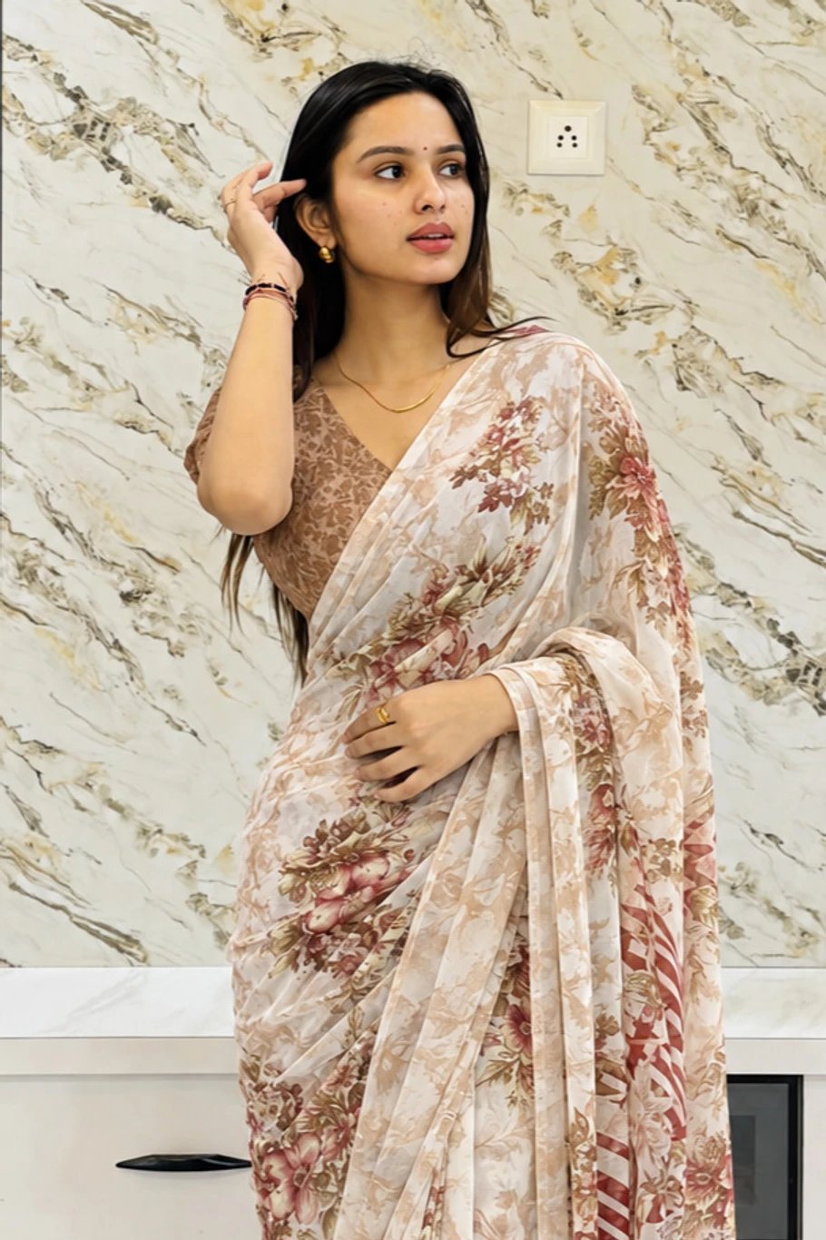 ₹420 Printed Georgette Saree for Dussehra Festive Women & Fashion