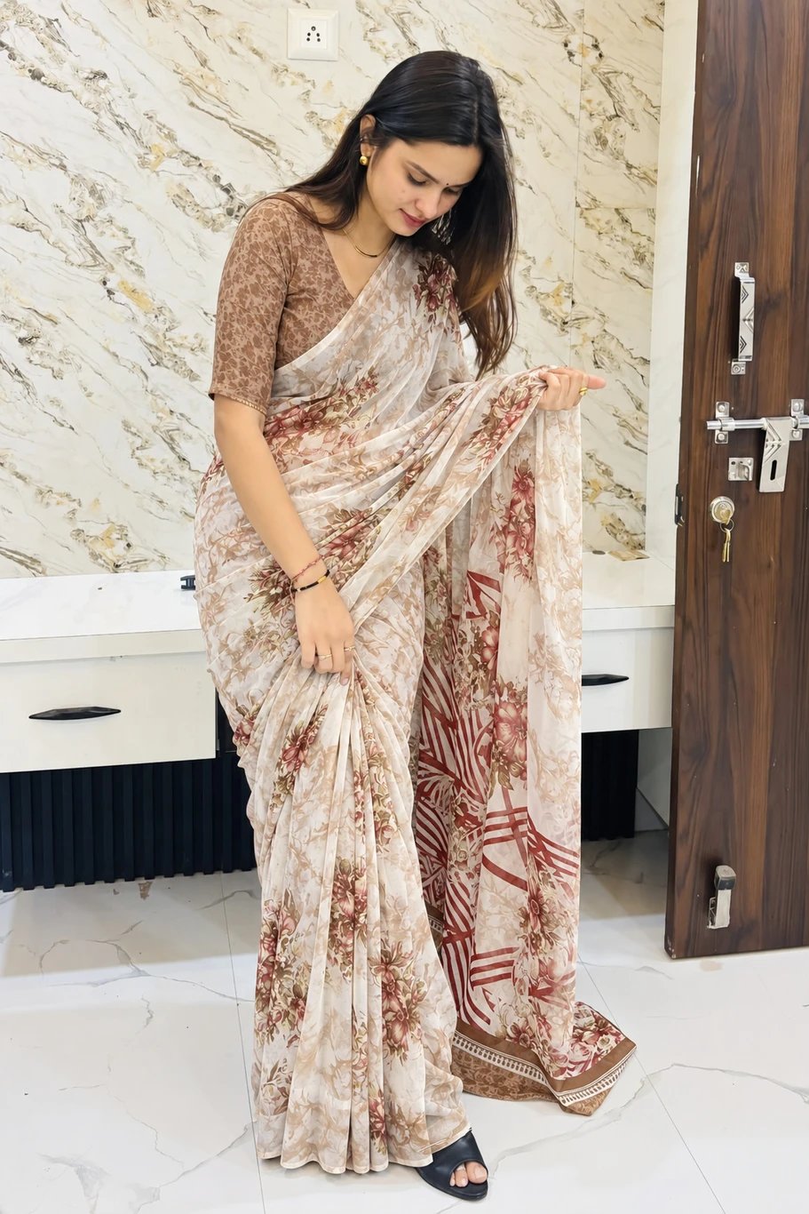 ₹420 Printed Georgette Saree for Dussehra Festive Women & Fashion