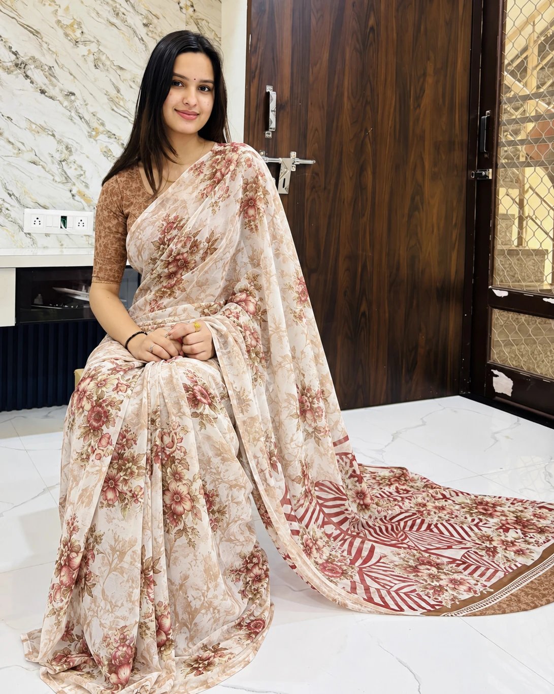 ₹420 Printed Georgette Saree for Dussehra Festive Women & Fashion