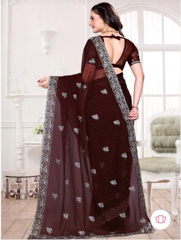 ₹2999 Maroon Embroidered Silk Blend Saree for Dussehra Festive Style