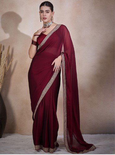 ₹1,355 Embroidered Lace Border Satin Ready to Wear Saree for Women