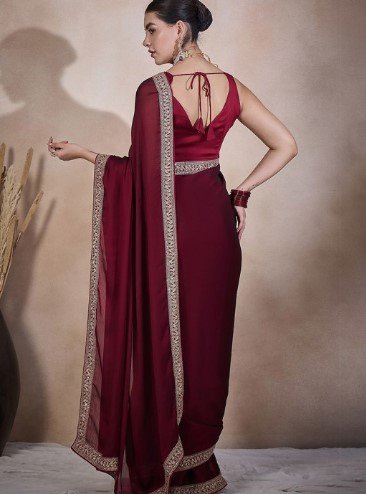 ₹1,355 Embroidered Lace Border Satin Ready to Wear Saree for Women