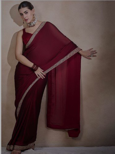 ₹1,355 Embroidered Lace Border Satin Ready to Wear Saree for Women