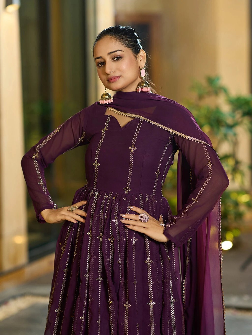 Trijal Fab Women Georgette Kurta Dupatta Set for festive gatherings