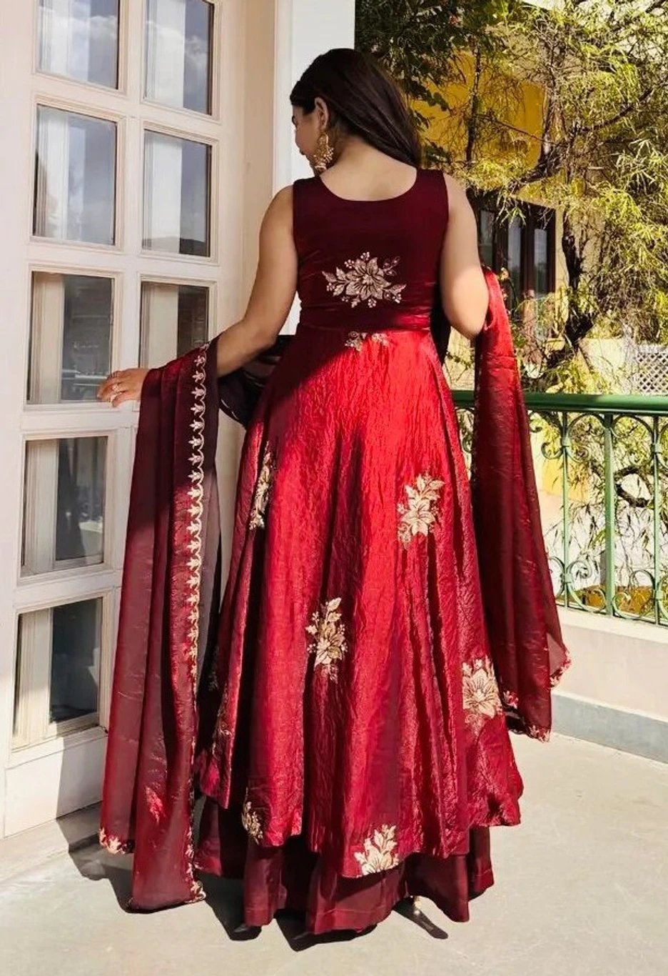 ₹1,898 Red Embroidered Kurta Sharara Dupatta Set for Festive Wear