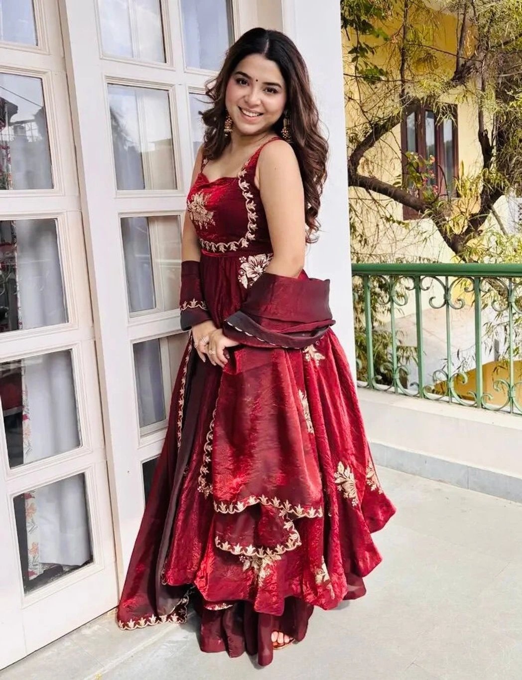 ₹1,898 Red Embroidered Kurta Sharara Dupatta Set for Festive Wear