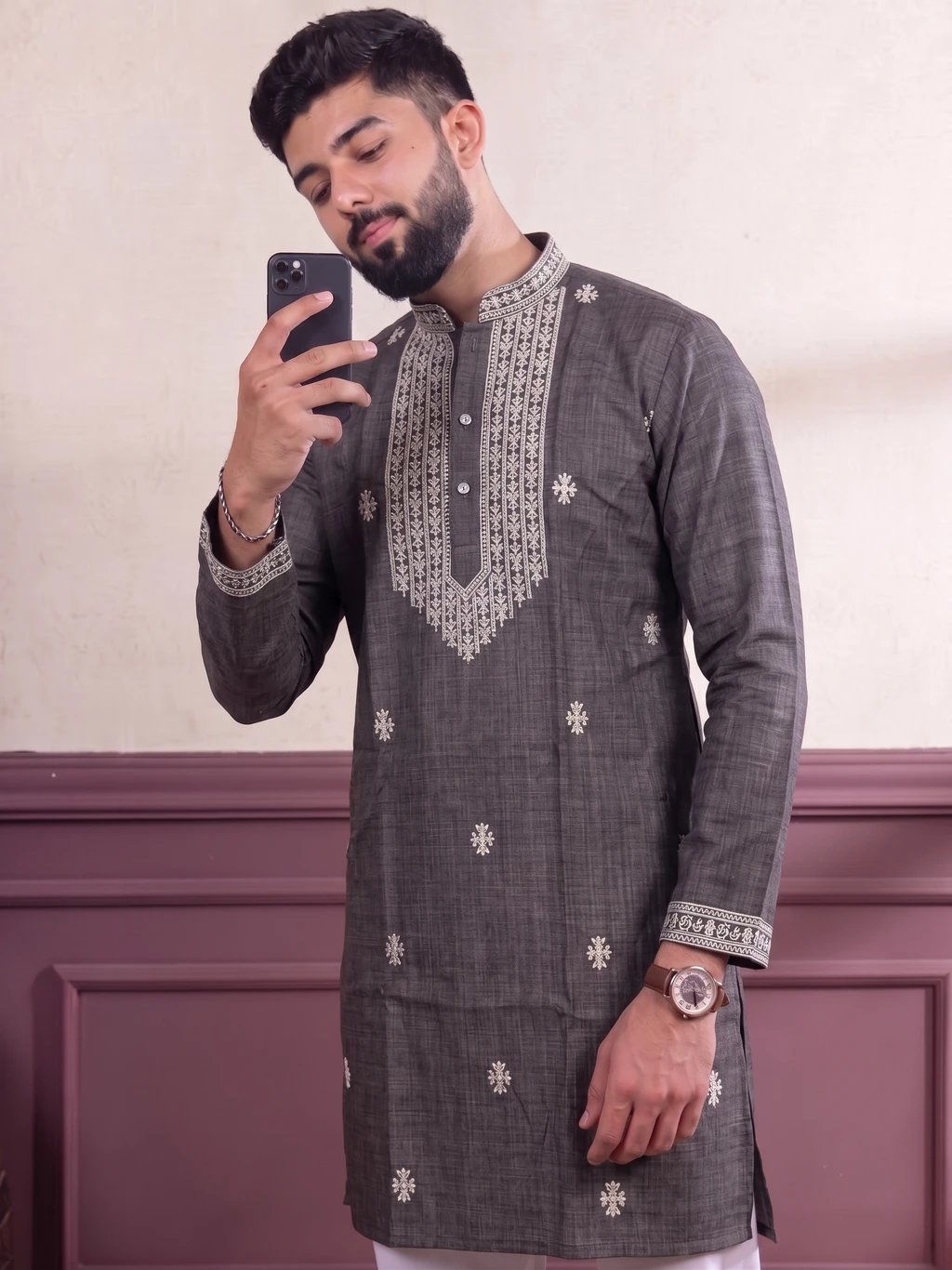 ₹803 Pure Cotton Embroidered Kurta for Men – Festive Wear Under ₹999