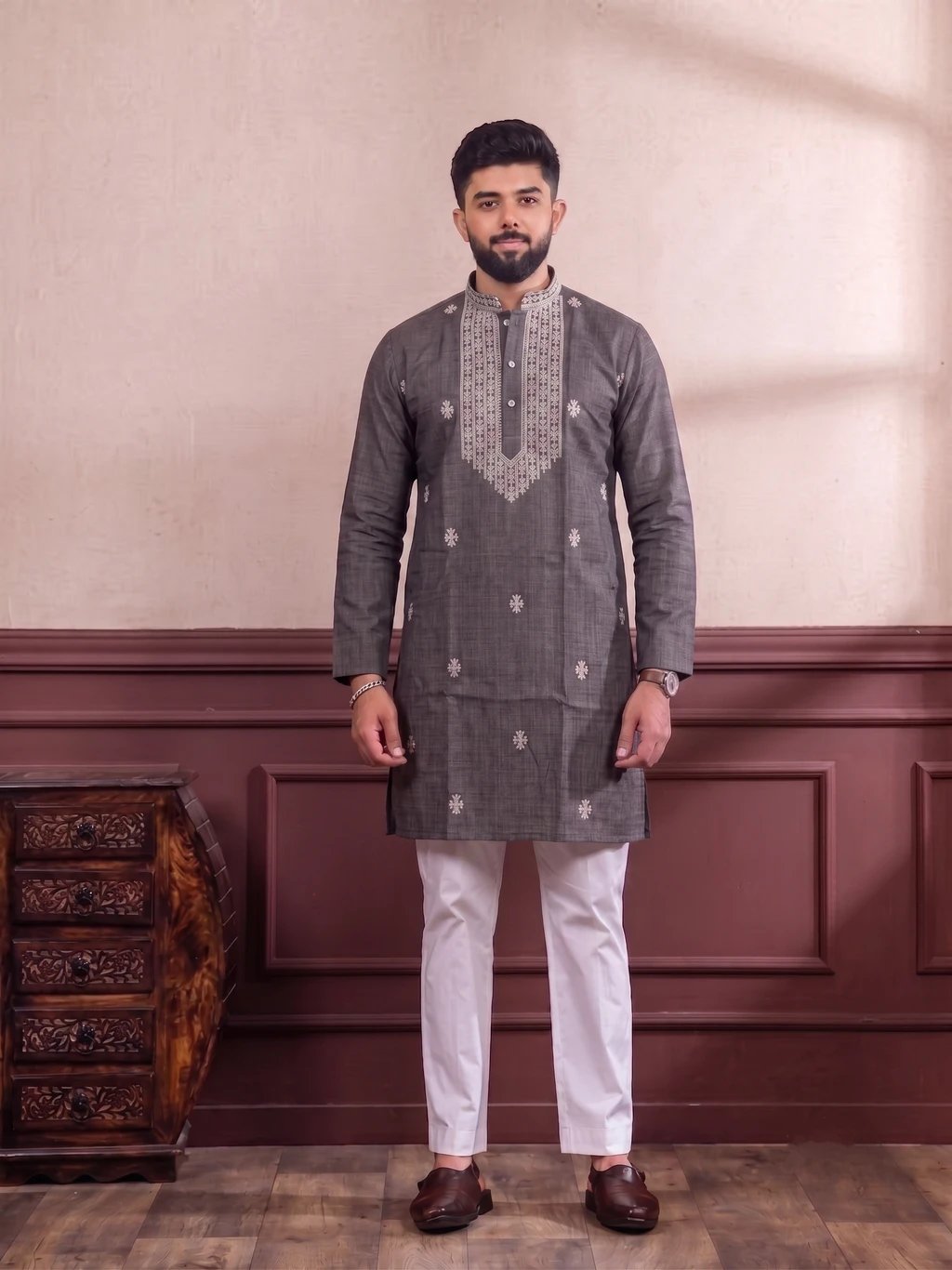 ₹803 Pure Cotton Embroidered Kurta for Men – Festive Wear Under ₹999