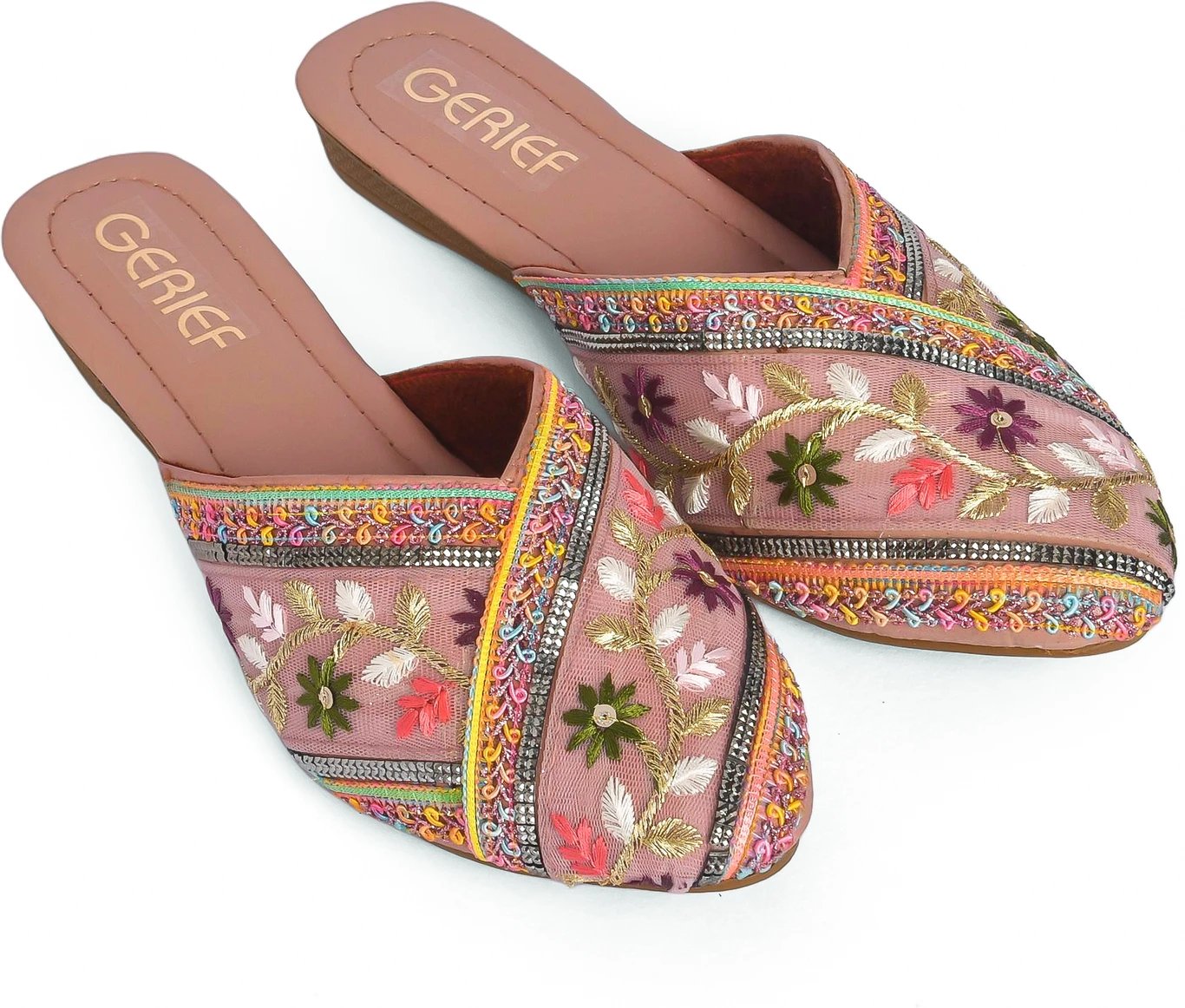 ₹310 Gold Flats for Women – Embroidered Ethnic Party Footwear
