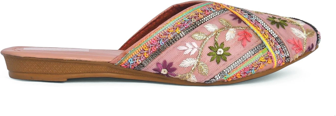 ₹310 Gold Flats for Women – Embroidered Ethnic Party Footwear