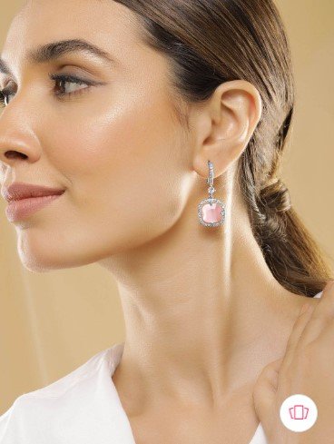 ₹389 Pastel Pink Drop Earrings with Cubic Zirconia for Women