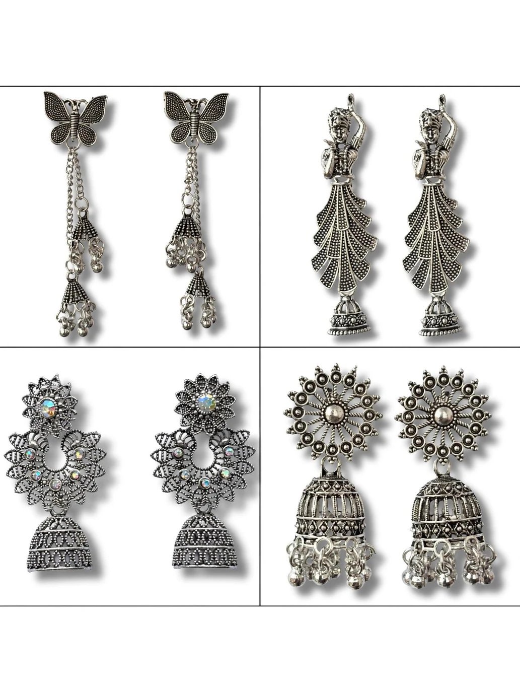 ₹166 Esyko 4-Pair Oxidised Earrings Combo Set for Women in India