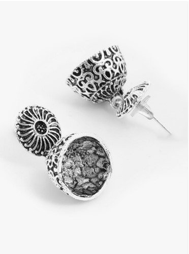 ₹344 Yellow Chimes Set of 4 Silver-Plated Oxidised Jhumkas for Women