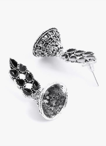 ₹344 Yellow Chimes Set of 4 Silver-Plated Oxidised Jhumkas for Women