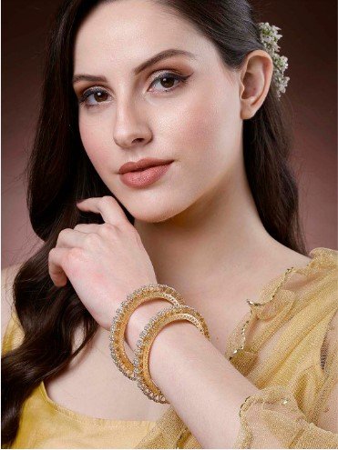 ₹374 KARATCART Gold-Plated AD-Studded Bangles Set of 2 for Women