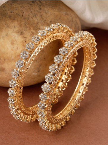 ₹374 KARATCART Gold-Plated AD-Studded Bangles Set of 2 for Women