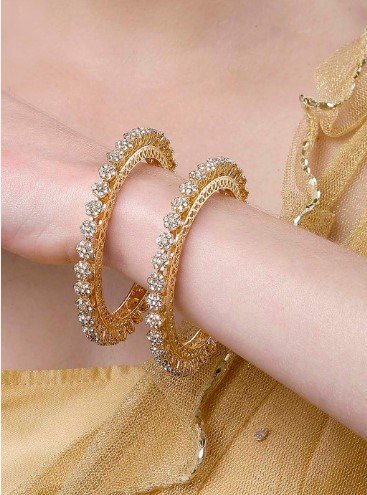 ₹374 KARATCART Gold-Plated AD-Studded Bangles Set of 2 for Women