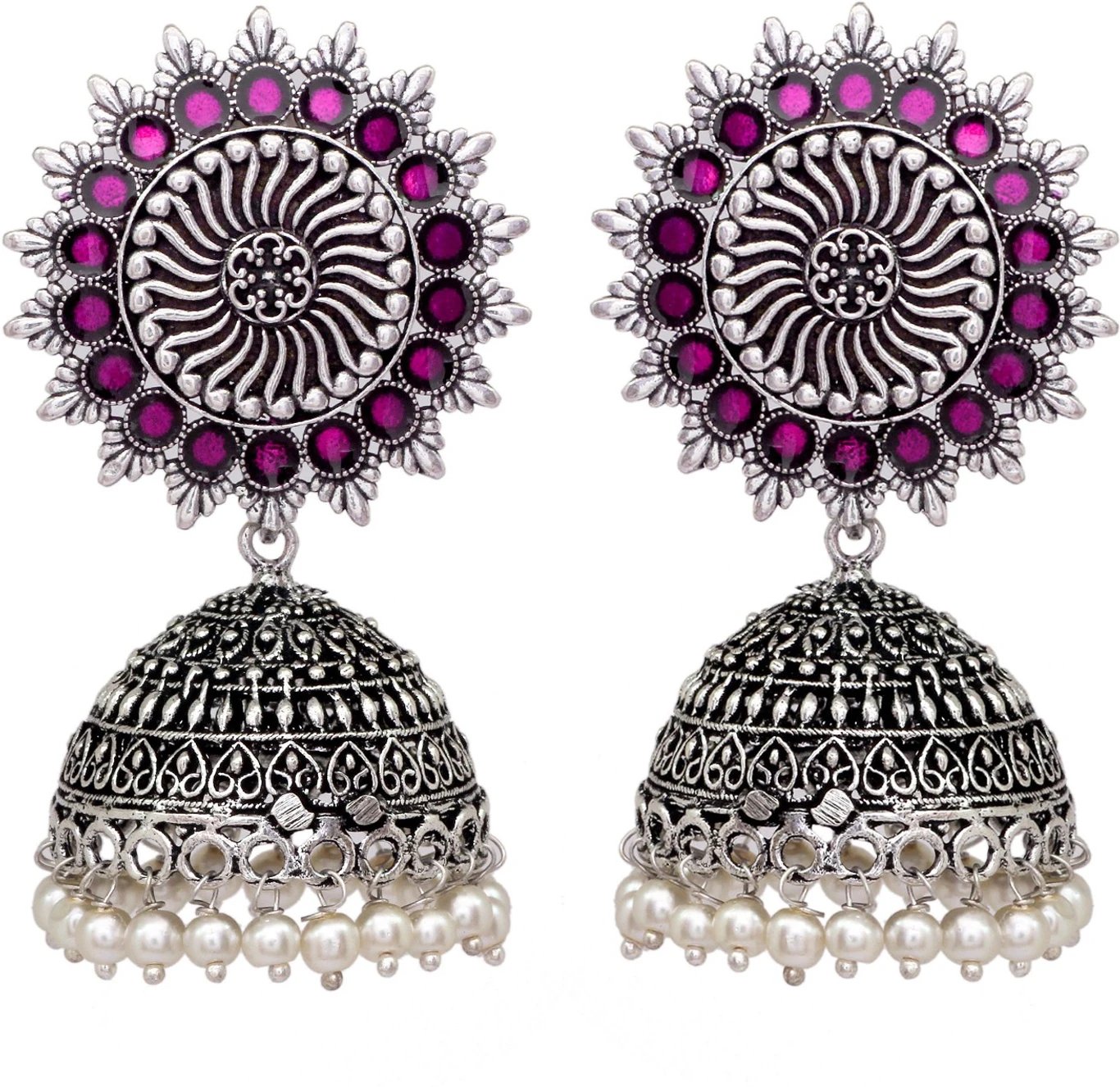₹154 V L IMPEX Sun Shape Meena Work Oxidised Jhumki Earrings for Women