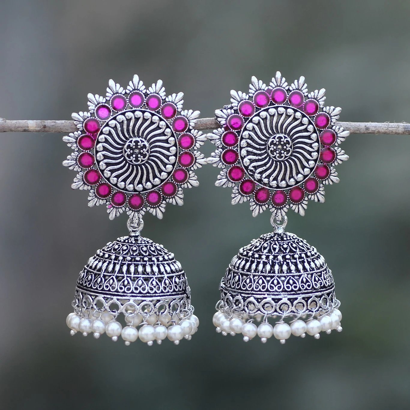 ₹154 V L IMPEX Sun Shape Meena Work Oxidised Jhumki Earrings for Women