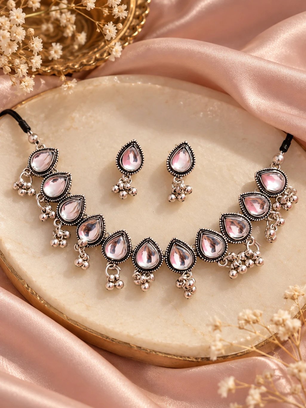 ₹233 ShelyStudio Brass Silver Jewel Set Pack of 2 for Women