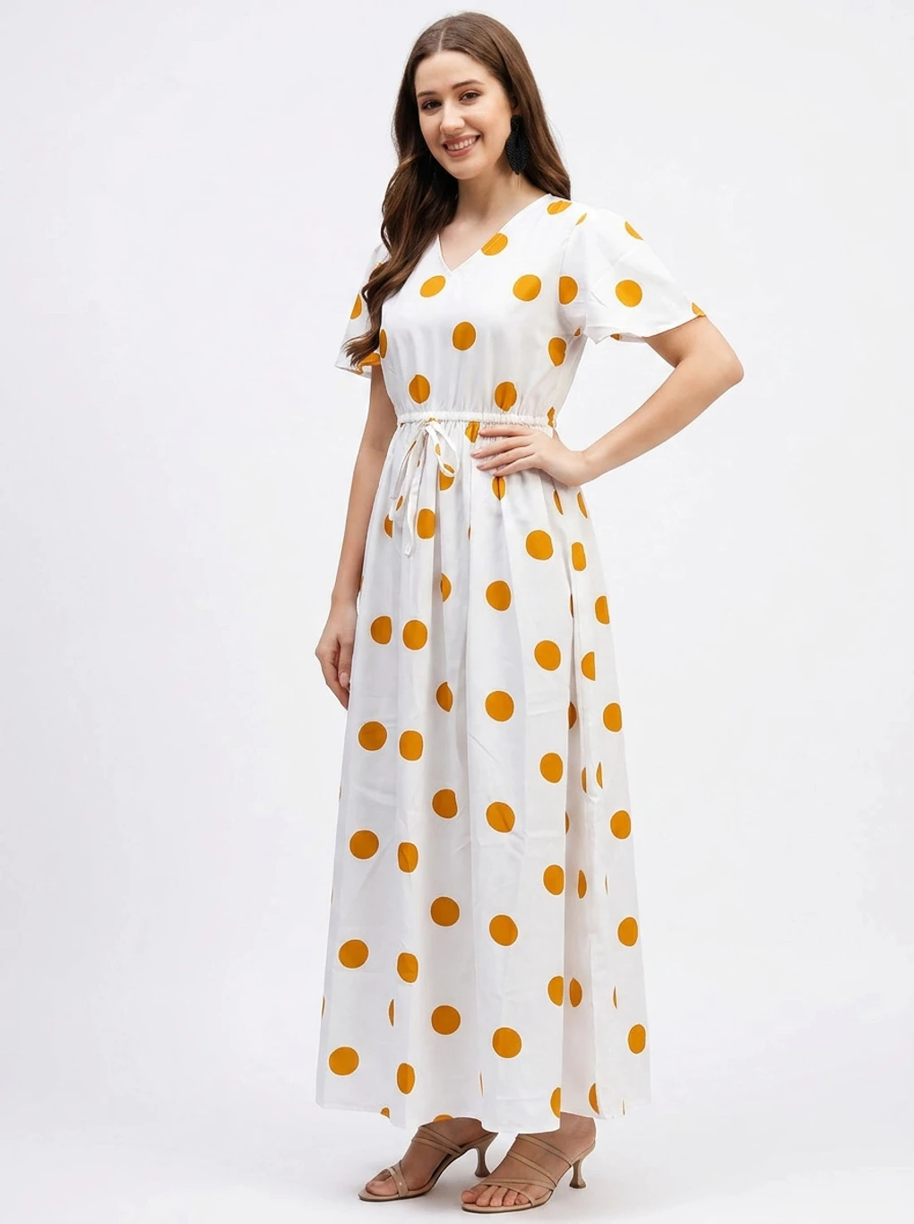 Emeros Yellow and White Maxi Dress for Women at ₹307 on Flipkart