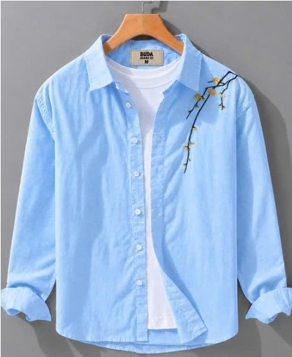 ₹440 BUDA JEANS CO Aqua Embroidered Regular Fit Shirt for Men