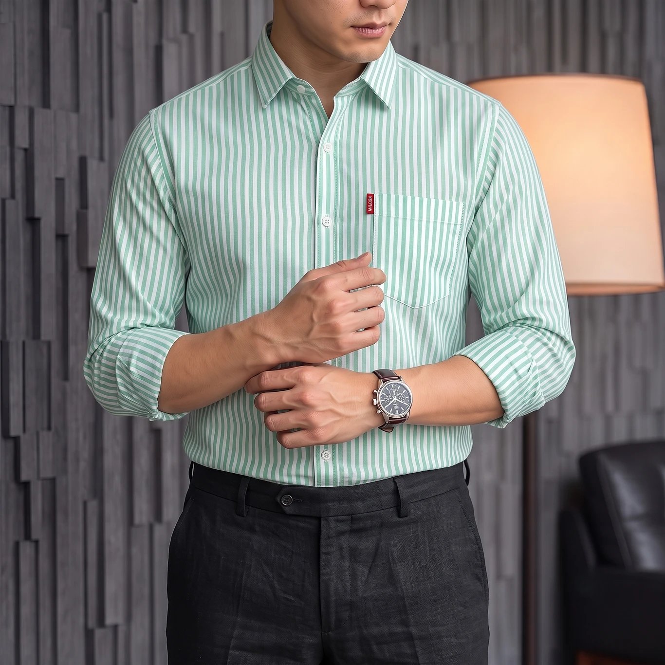 ₹451 MILDIN Men &  Regular Fit Striped Formal Shirt