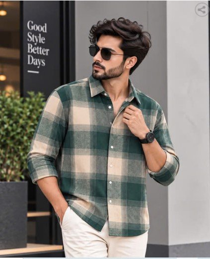 BUDA JEANS CO Men &  Green Checked Cotton Shirt at ₹550